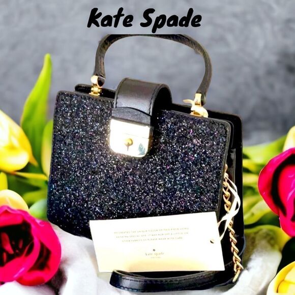 KATE SPADE NWT MINI KIRIN SUNSET LANE BLACK SPARKLING SHOULDER BAG CROSSBODY - Picture 1 of 12